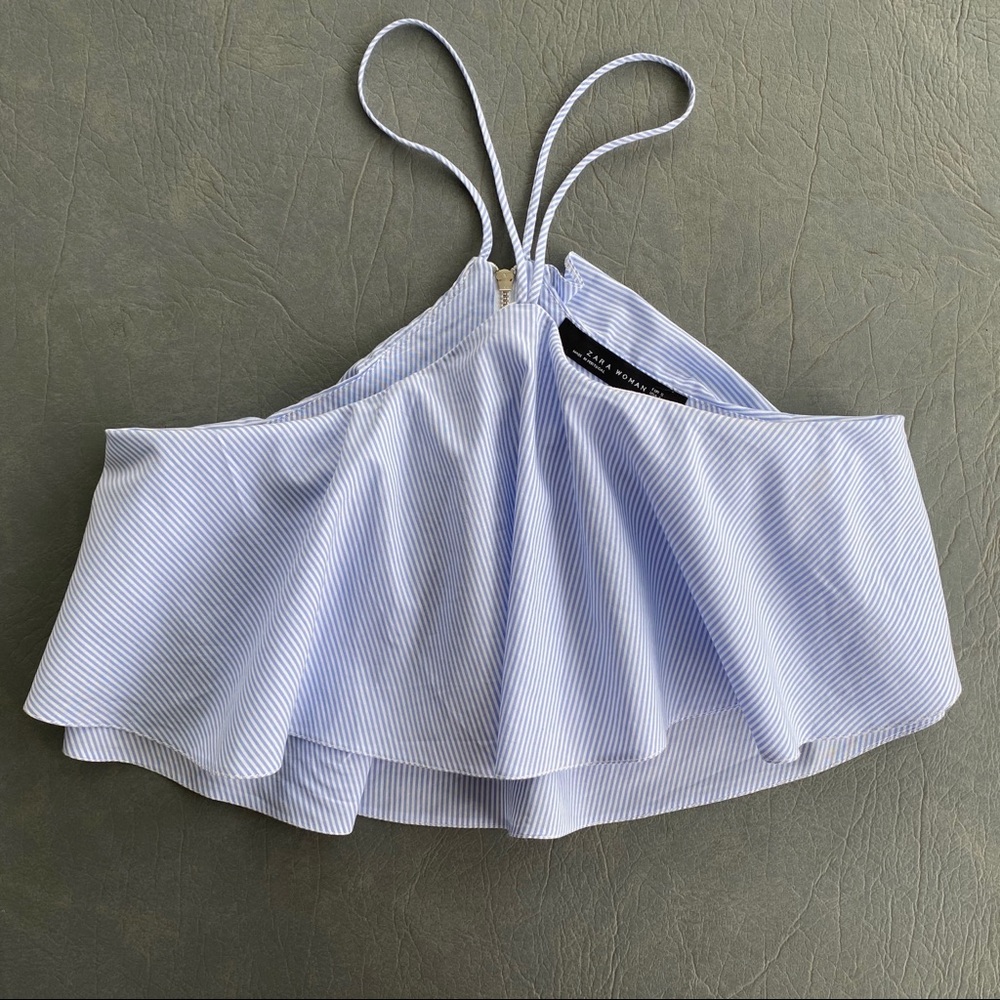 Zara White/Blue Striped Crop Top